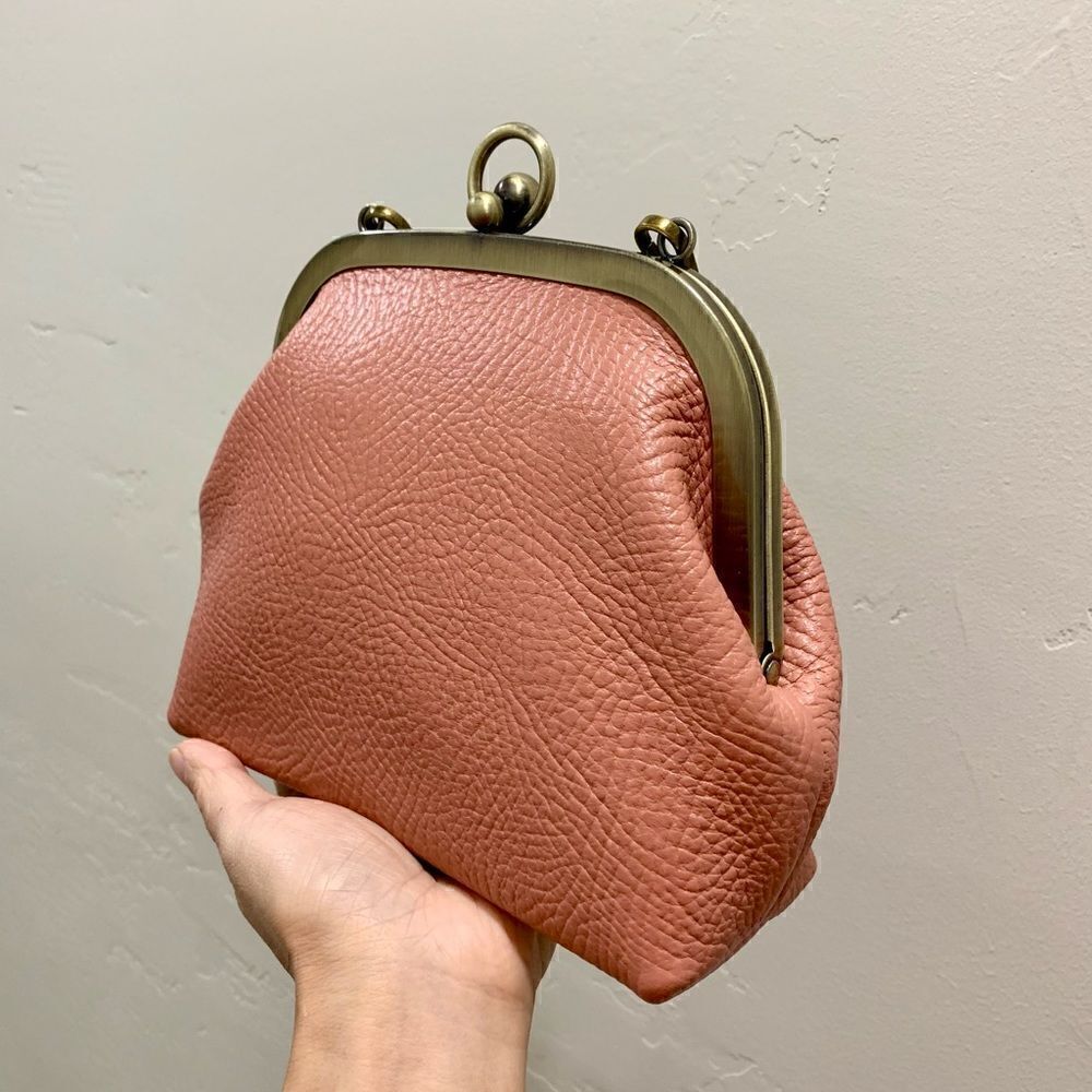 Handmade Genuine Cowhide Leather Kisslock Wristlet Shoulder Bag/Crossbody - Picture 7 of 15